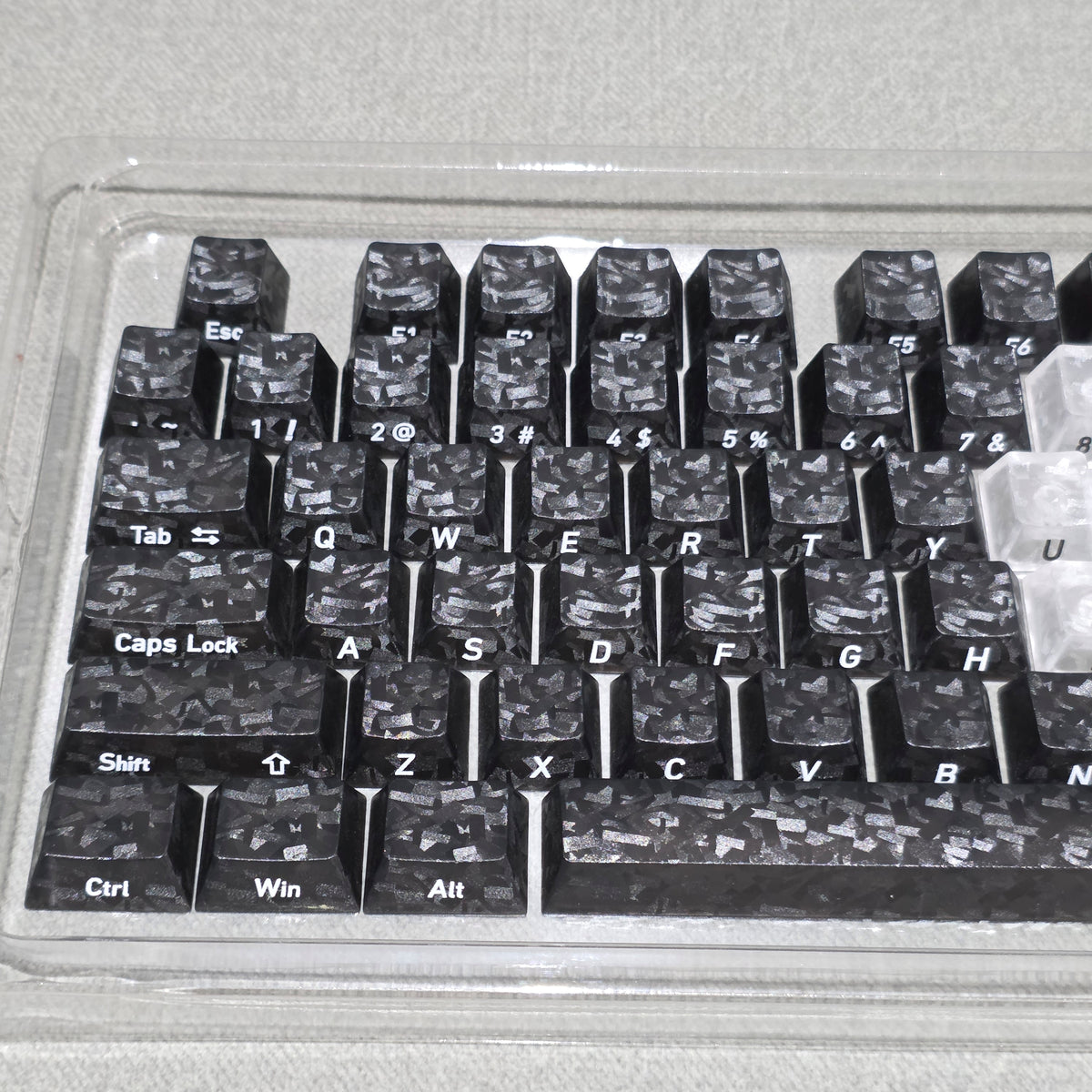 Black Carbon With White Heart Side Legends Cherry Translucent Thick Keycaps