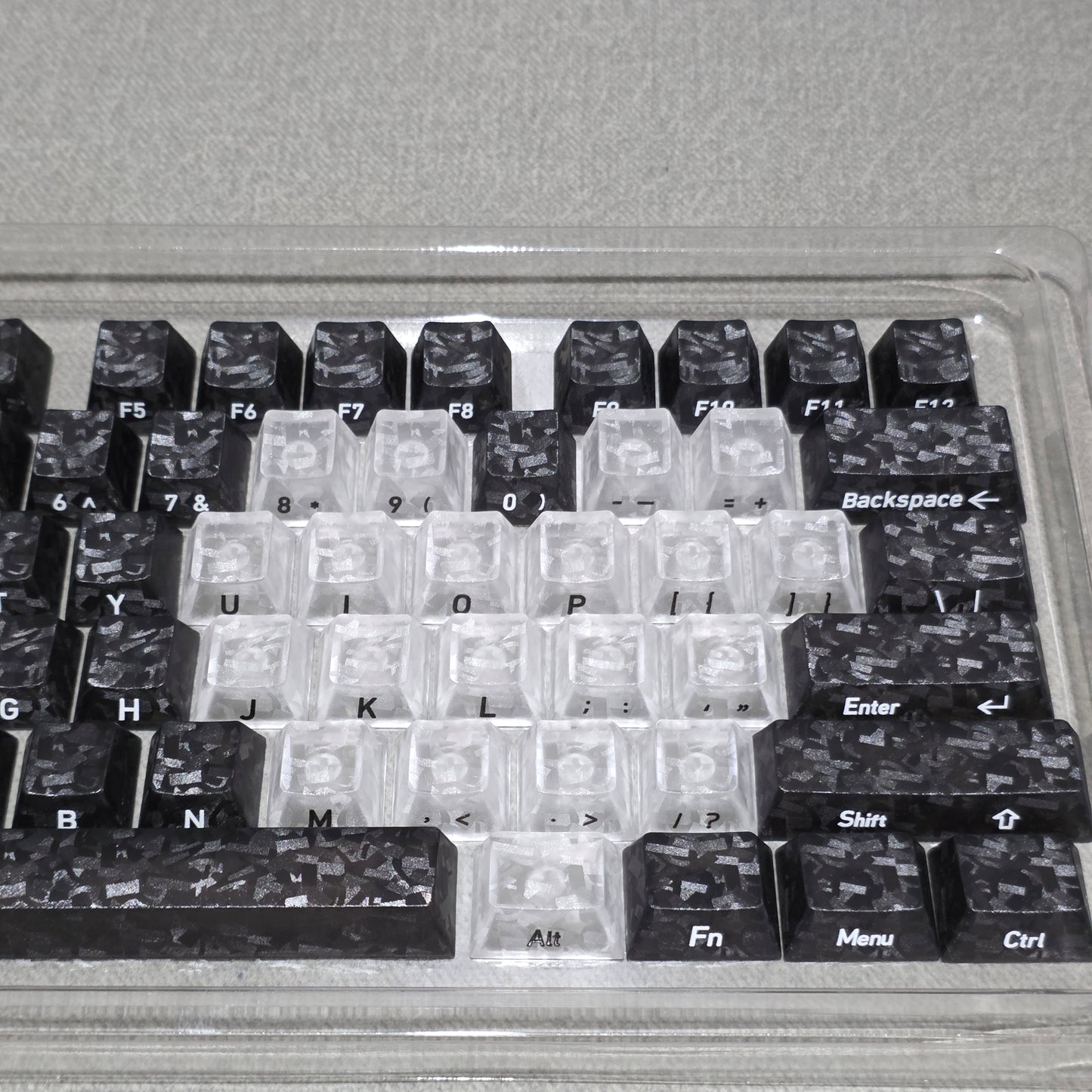 Black Carbon With White Heart Side Legends Cherry Translucent Thick Keycaps