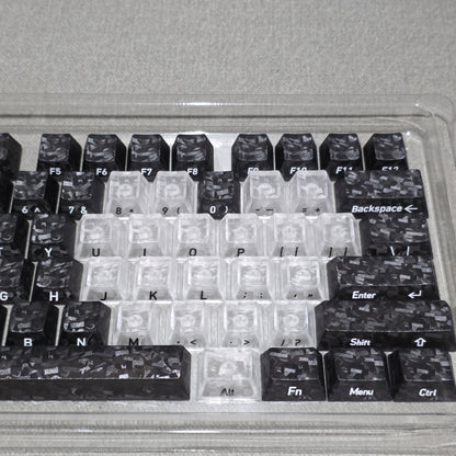Black Carbon With White Heart Side Legends Cherry Translucent Thick Keycaps
