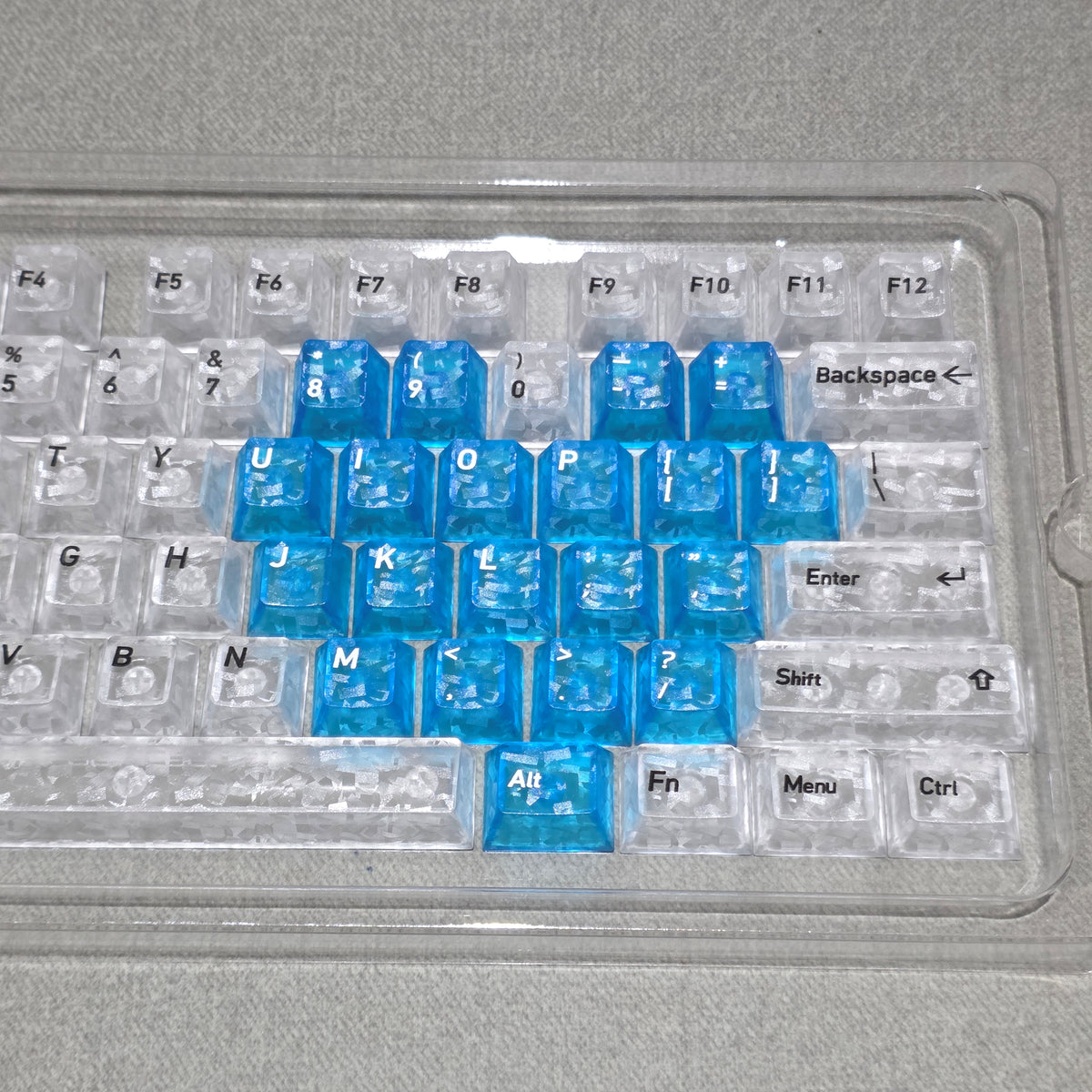 White Carbon With Blue Heart Cherry Translucent Thick Keycaps