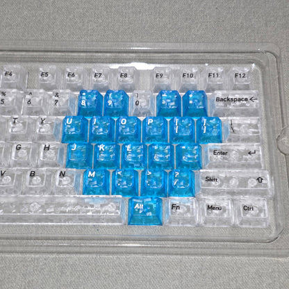 White Carbon With Blue Heart Cherry Translucent Thick Keycaps