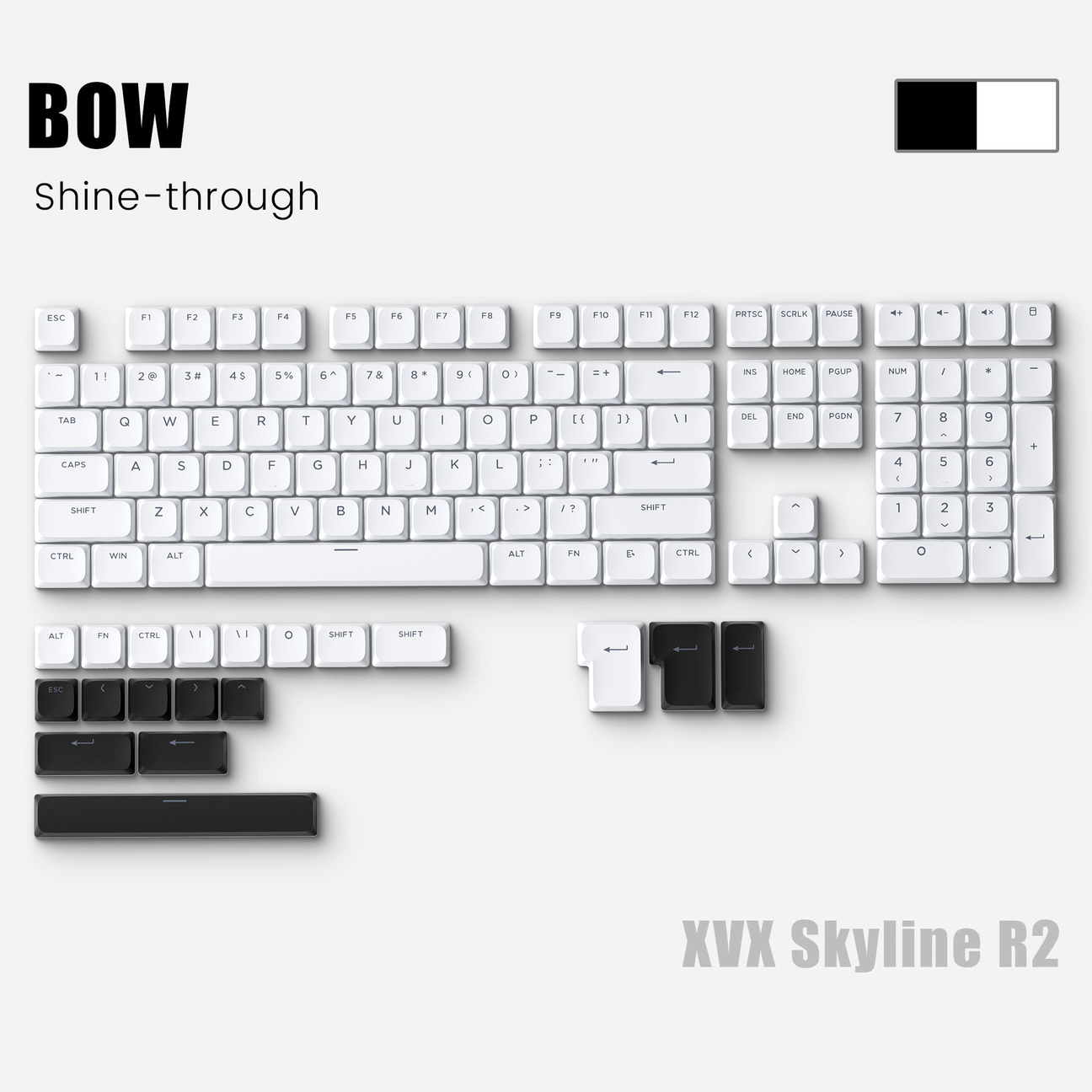 BOW Low Profile Shinethrough Skyline R2 Doubleshot PBT Keycaps