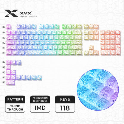 PREMIUM Ice Crack series Pattern Shine-Through OEM Profile IMD-Tech Keycap Set