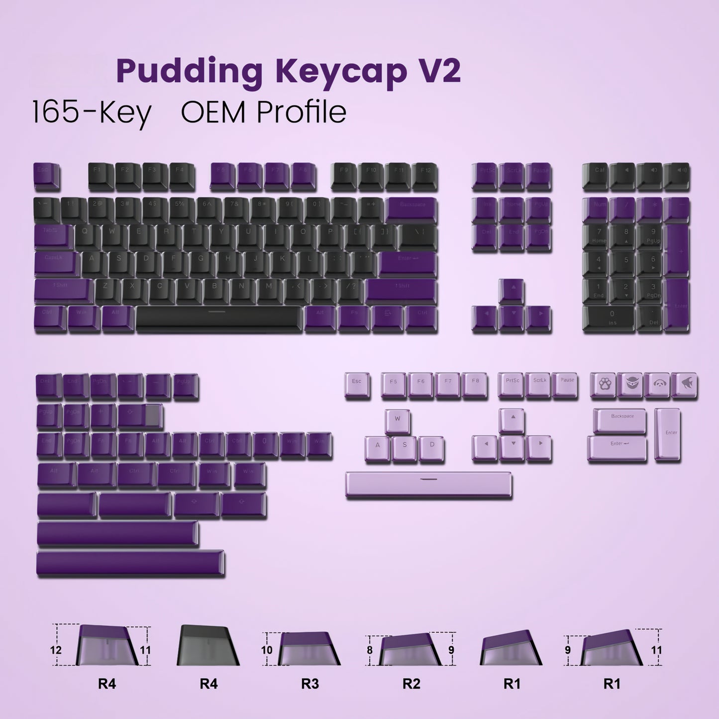 165 Pudding V2 PBT Black Purple Keycap