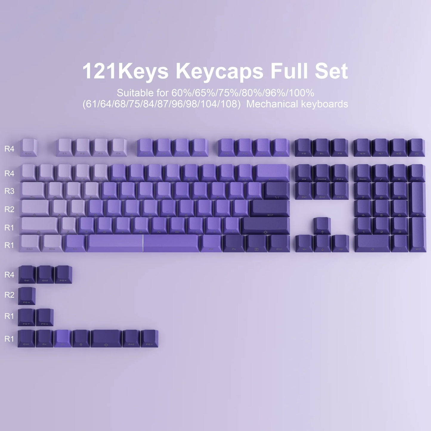 XVX Violet Gradient X-Axis Series Side-Printed Cherry Shinethrough Keycaps