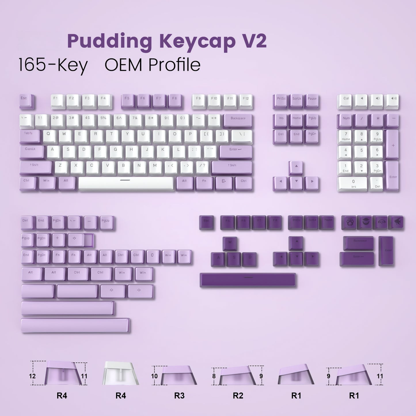 165 Pudding V2 PBT Lavender Backlit Keycaps