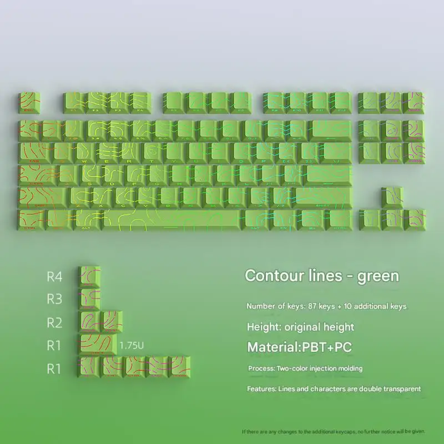 Pastel Green Topography Line Crack Side Backlit Keycaps