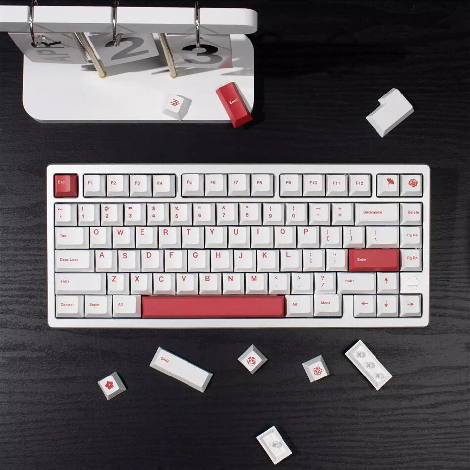 Minimalist White Red Cherry PBT Keycaps