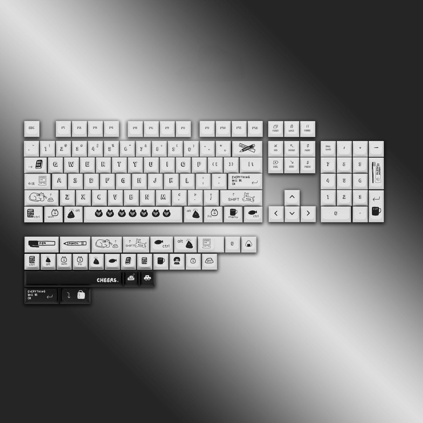 Black Cartoon XDA PBT Keycaps