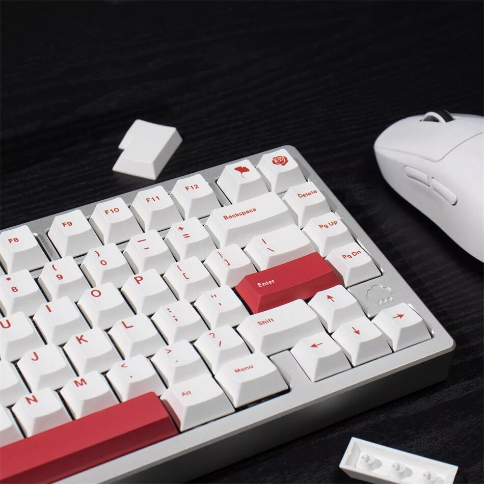 Minimalist White Red Cherry PBT Keycaps