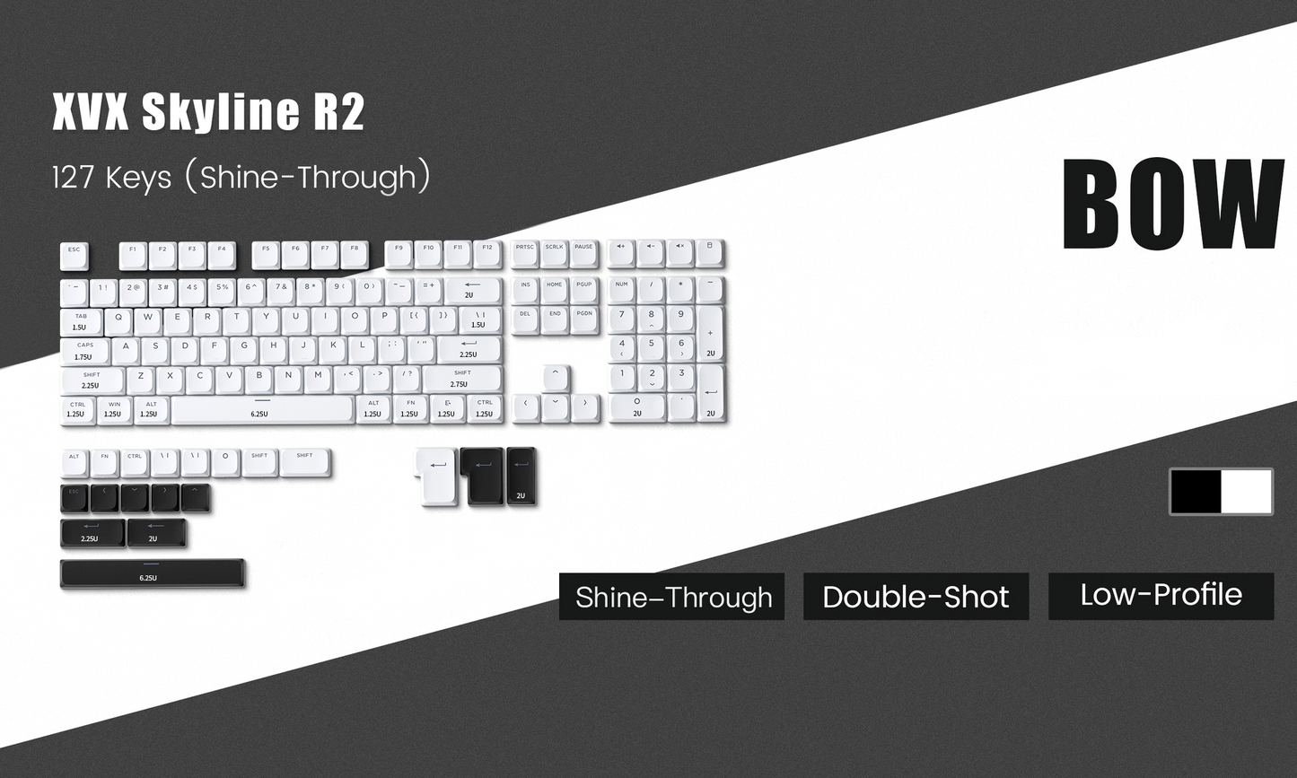 BOW Low Profile Shinethrough Skyline R2 Doubleshot PBT Keycaps