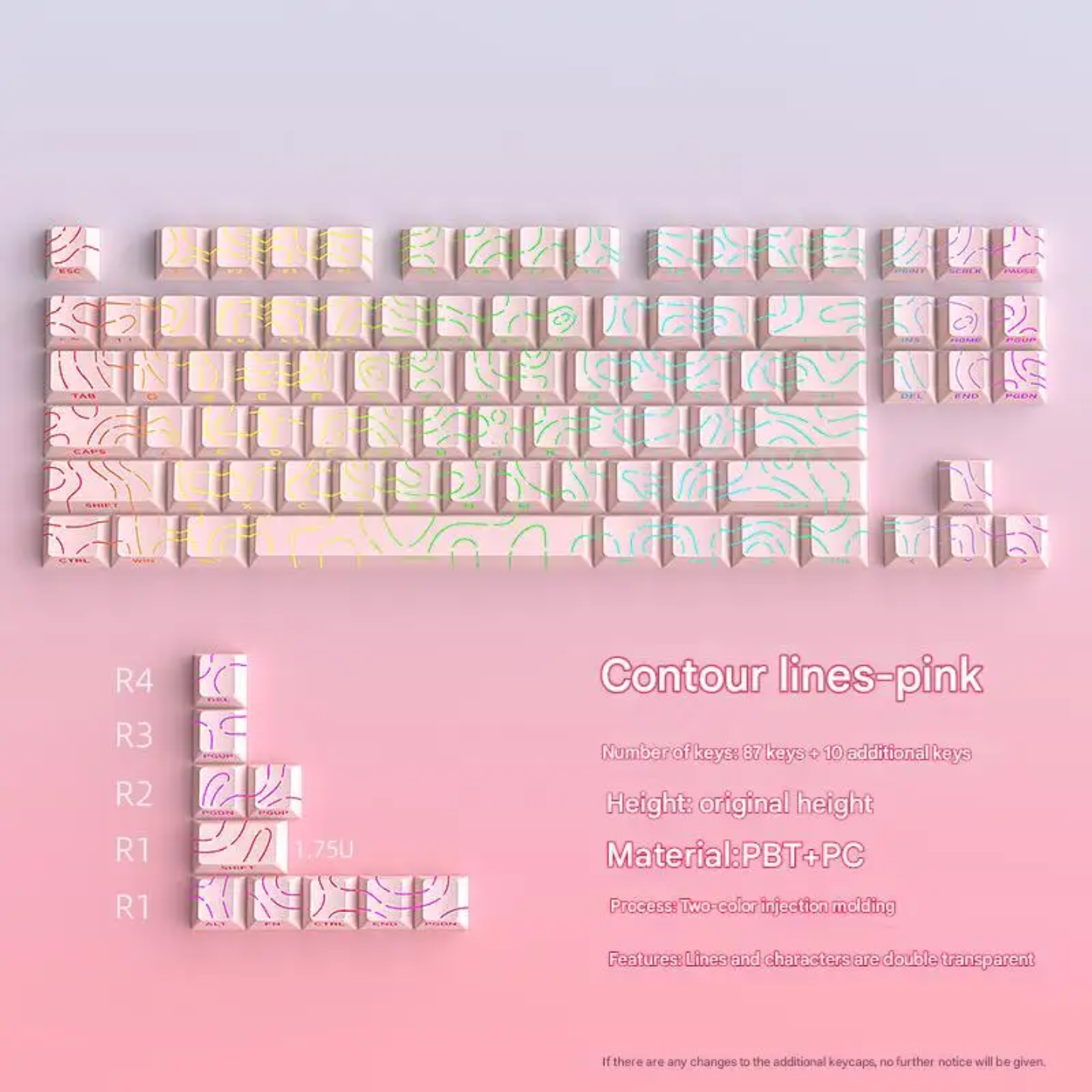 Sakura Pink Pastel Topography Line Crack Side Backlit Keycaps