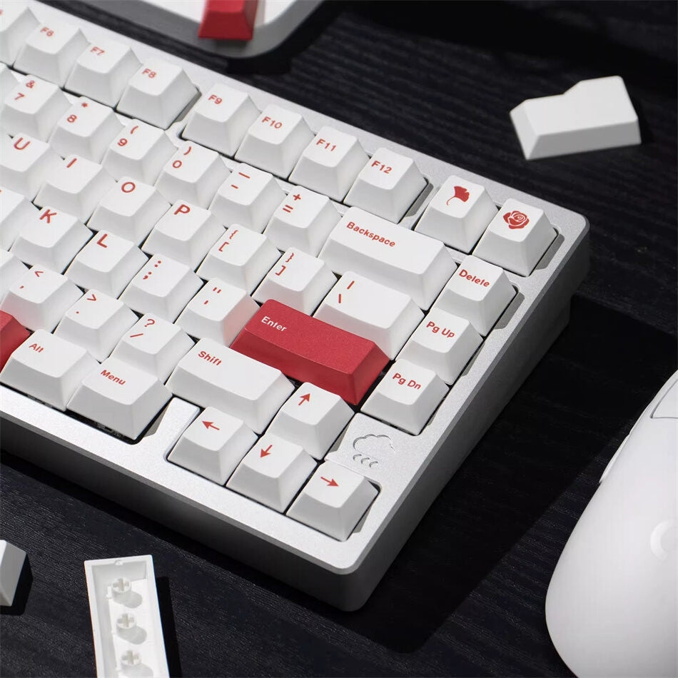 Minimalist White Red Cherry PBT Keycaps