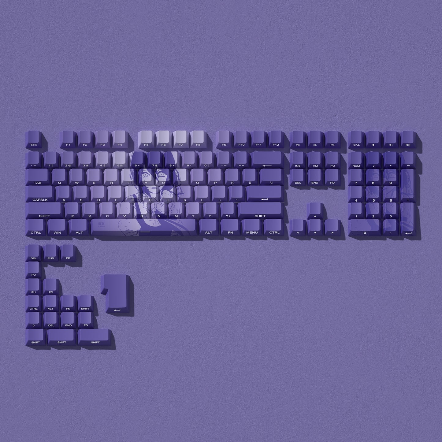 Eve Reese Purple Anime Side Backlit Doubleshot PBT Keycaps