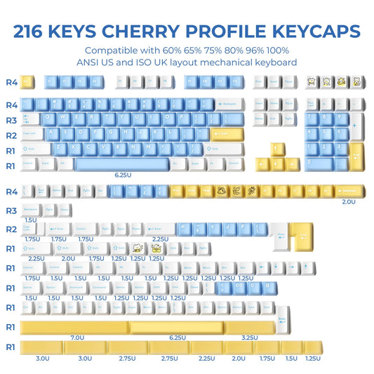 Lemon Sky Cherry Doubleshot 216 PBT Keycaps with Premium Storage Box