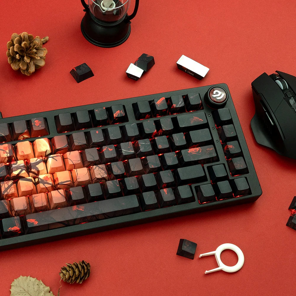 Obsidian Rose Shine-Through Double shot Cherry Profile PBT Keycap Set