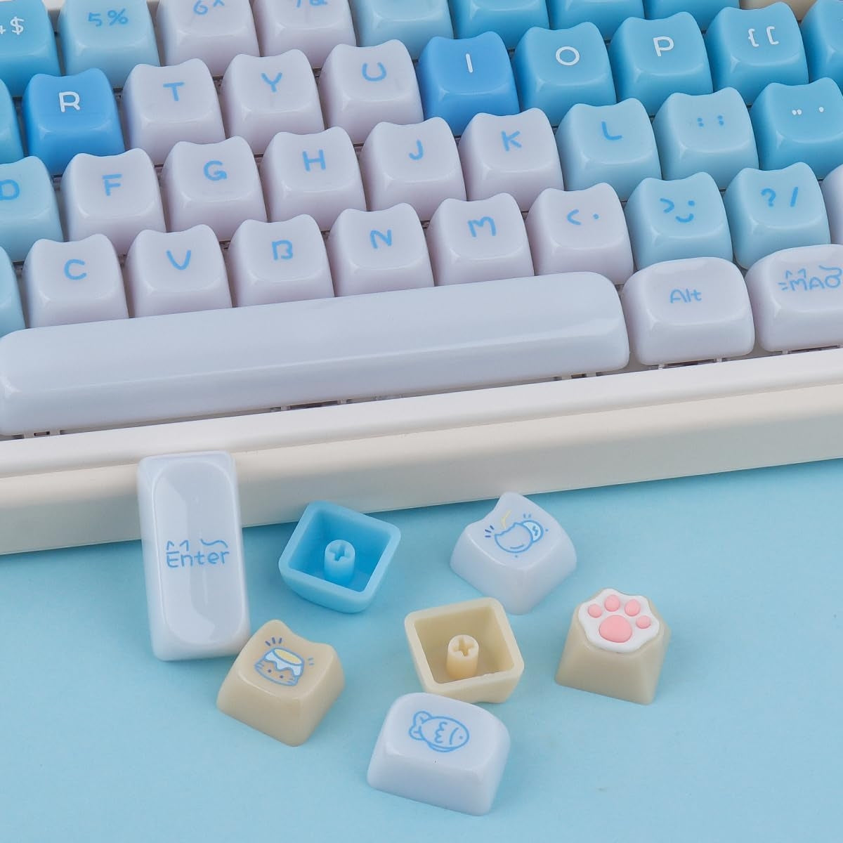 Jade Sea Salt Cat Keycaps