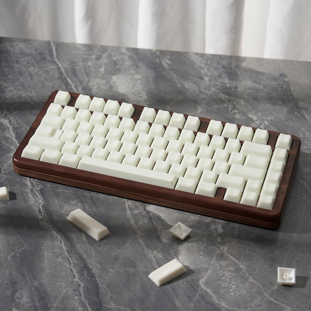 White On White Marble Style PYGA Doubleshot Keycaps