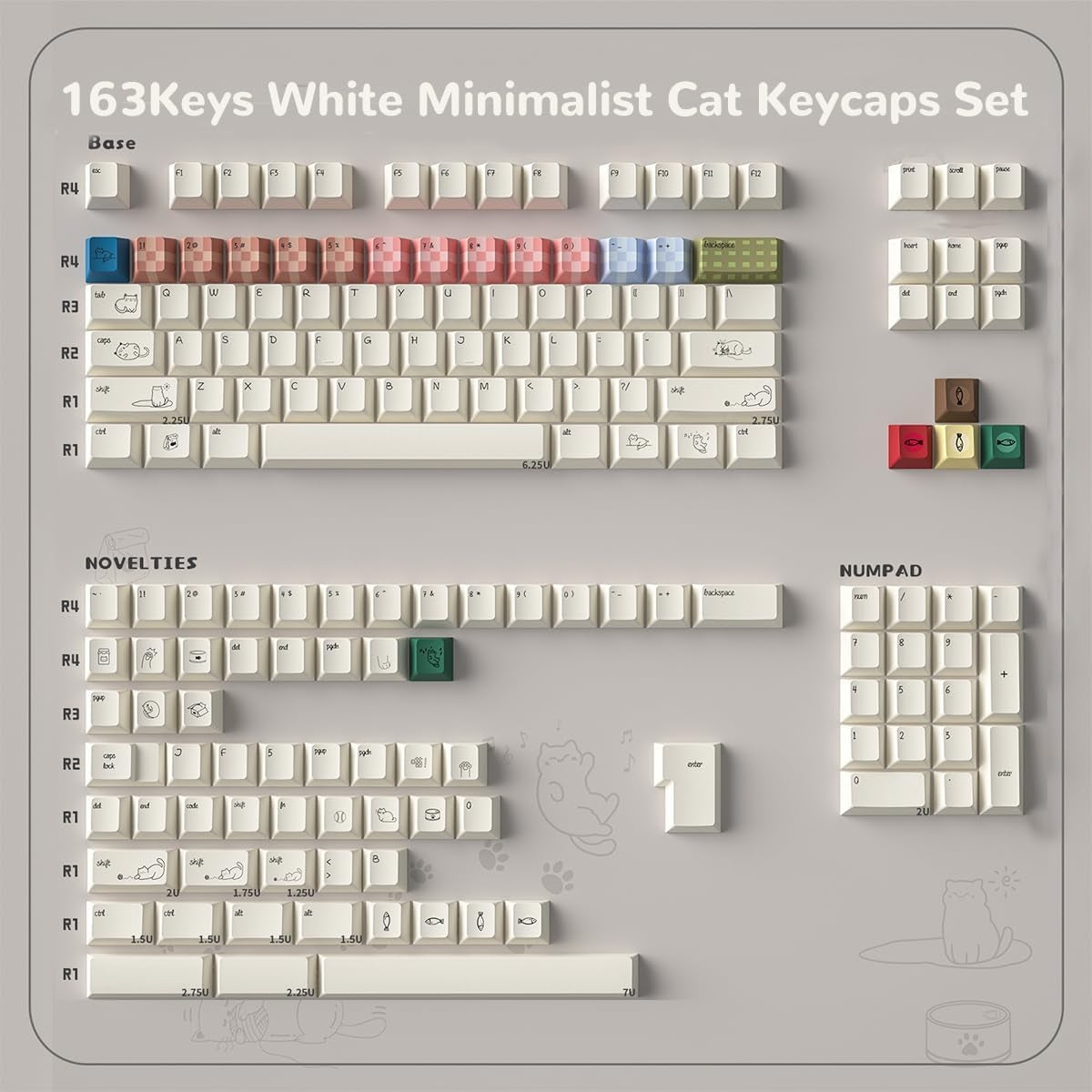 Pastel Minimalist Kitten Quality Cherry PBT Keycaps With Fancy Storage Box