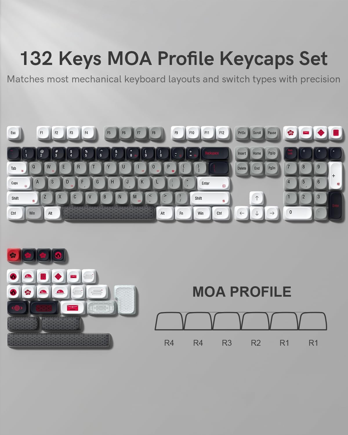 Gray White Red MOA PBT Keycaps