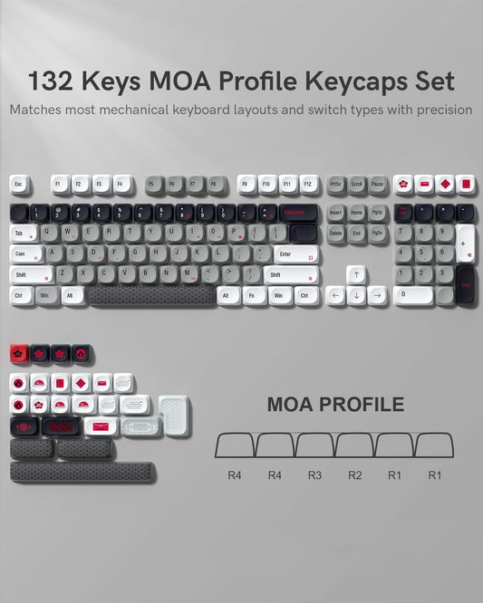 Gray White Red MOA PBT Keycaps