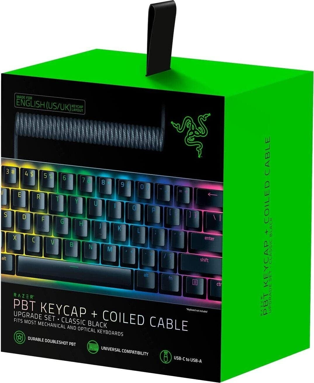 PRICE DROP Razer Shinethrough PBT Keycap & Coiled Cable Upgrade Set White Green