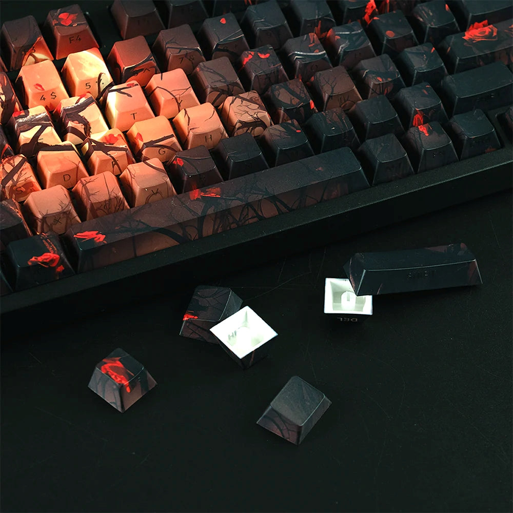 Obsidian Rose Shine-Through Double shot Cherry Profile PBT Keycap Set