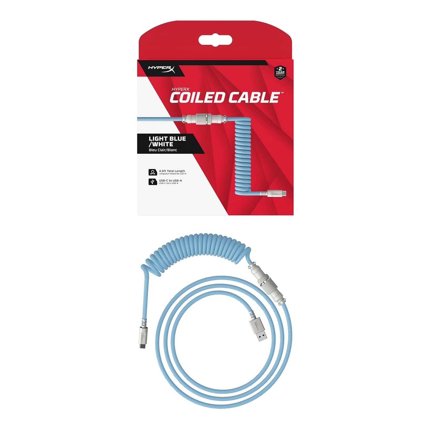 HyperX Coiled Cable Stylish Design, 5-Pin Aviator Connector Red Black/Blue White/Green White