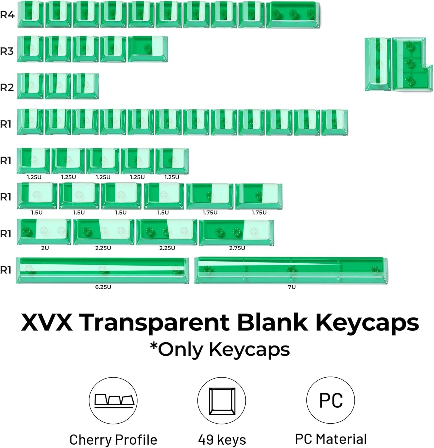 Womier DIY Blank Crystal Transparent Keycaps Set Of 49 Keys