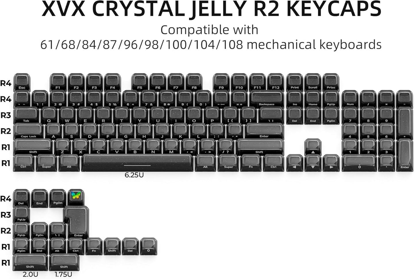 Starry Sparkle Finish Black Crystal Premium MDA Keycaps