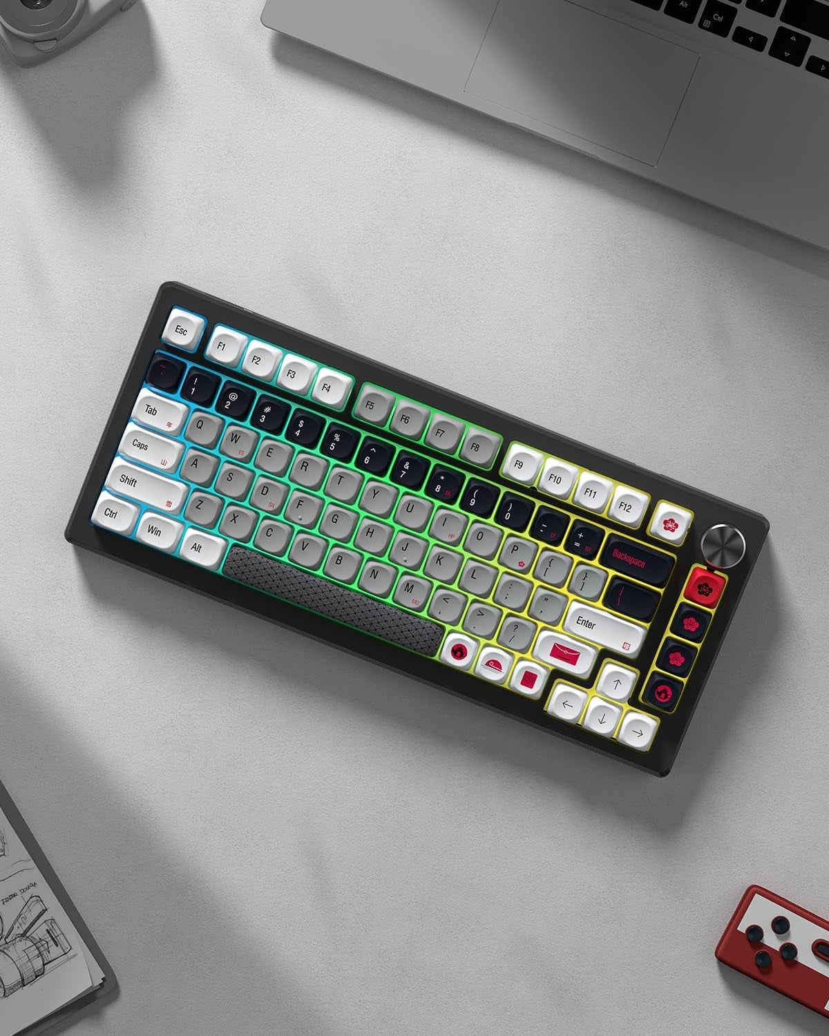 Gray White Red MOA PBT Keycaps