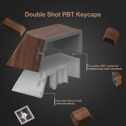 Walnut Wood Texture Side Backlit Cherry PBT Keycaps