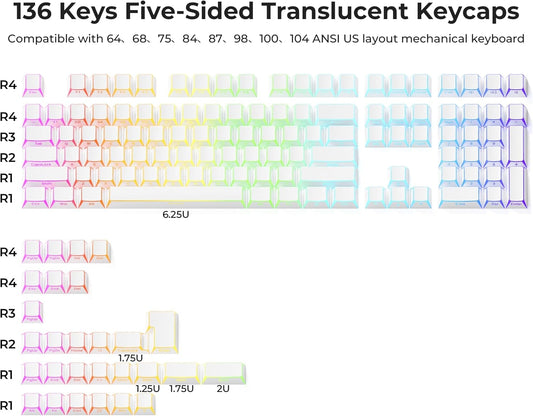 White Prism Side Backlit Cherry PBT Keycaps