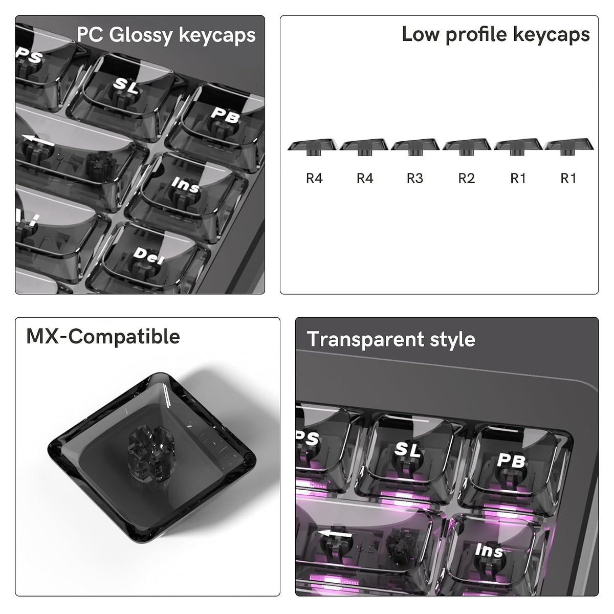 Womier Clear Black Grey Low Profile Keycaps