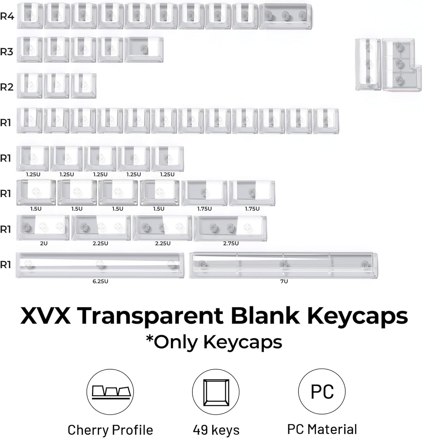 Womier DIY Blank Crystal Transparent Keycaps Set Of 49 Keys