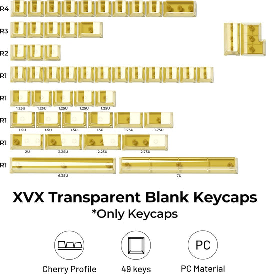 Womier DIY Blank Crystal Transparent Keycaps Set Of 49 Keys
