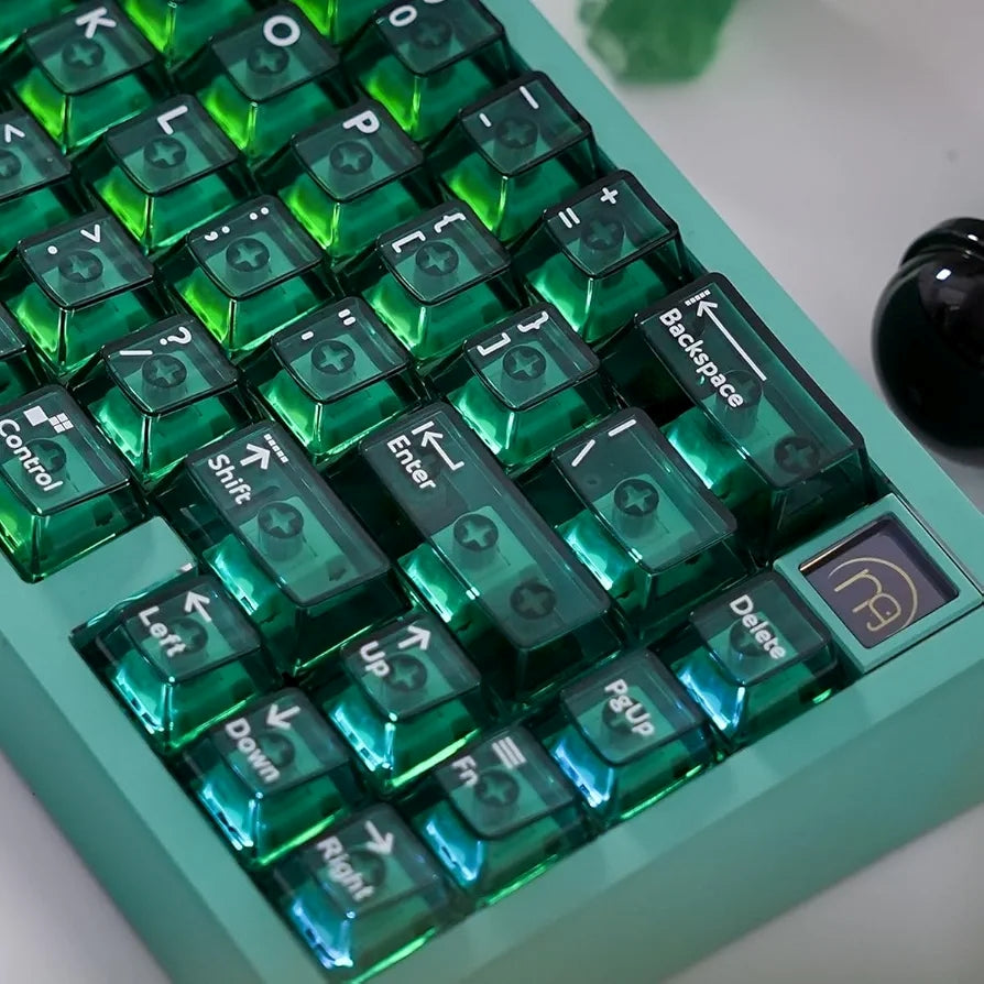 Green Gradient 209 PBT Sublimation & Crystal Transparent Cherry Hybrid Keycaps
