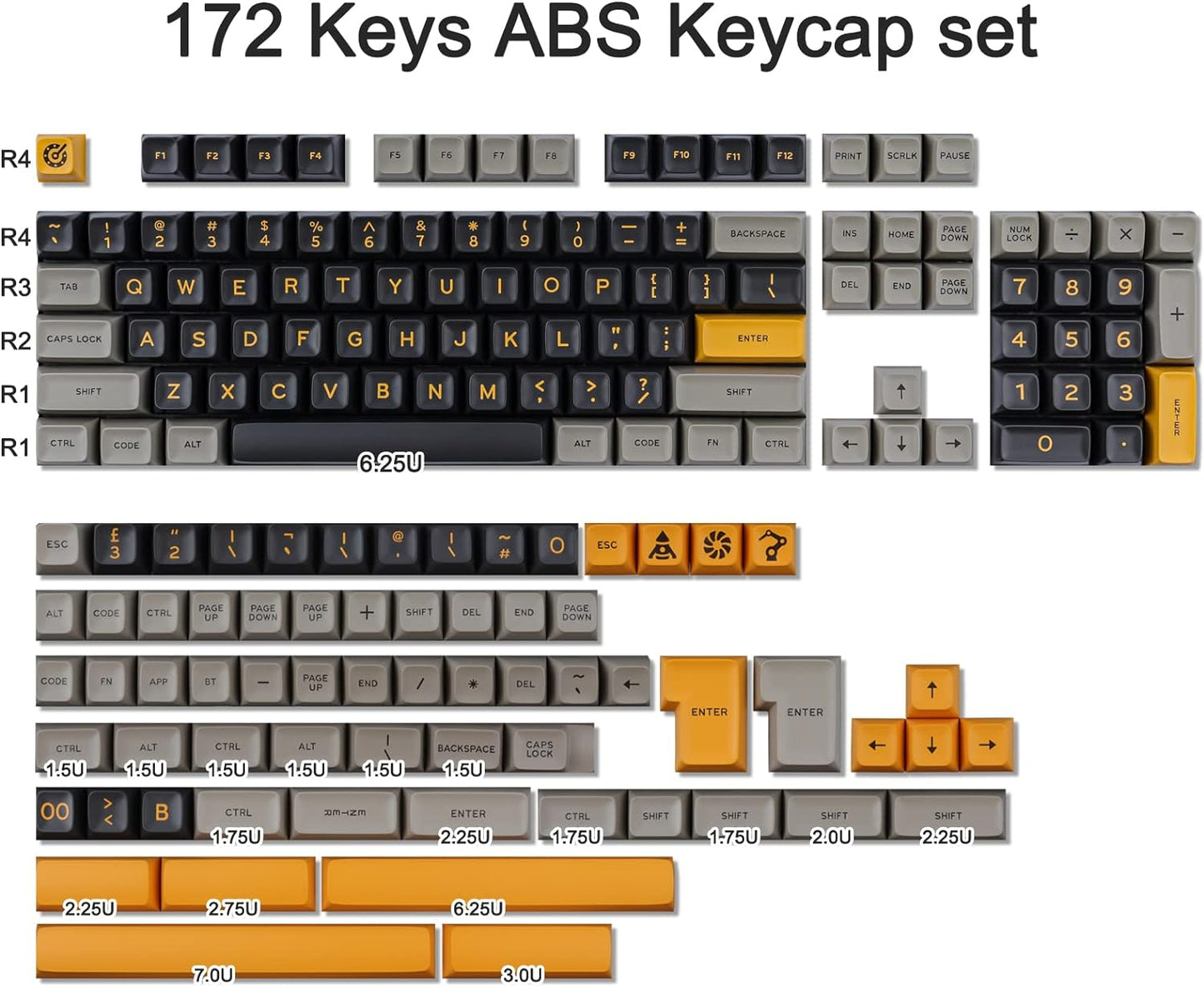 Yellow Screen Quality SA Doubleshot Keycaps