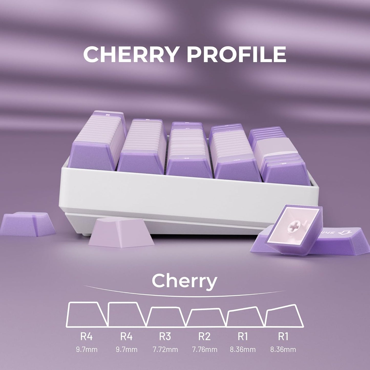 Lilac Dawn Cherry Doubleshot 216 PBT Keycaps with Premium Storage Box