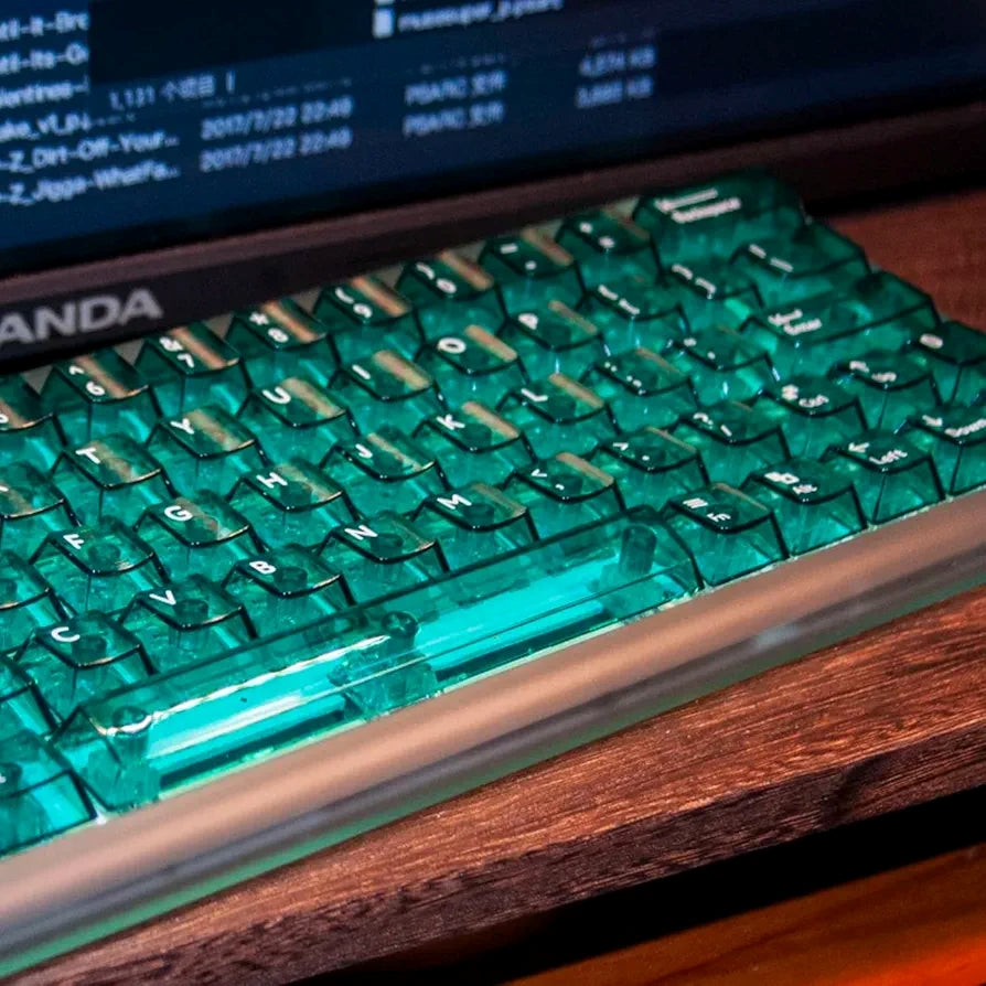 Green Gradient 209 PBT Sublimation & Crystal Transparent Cherry Hybrid Keycaps