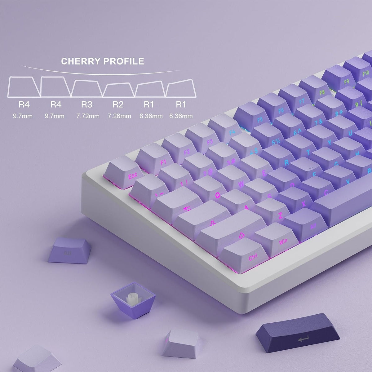 XVX Violet Gradient X-Axis Series Side-Printed Cherry Shinethrough Keycaps