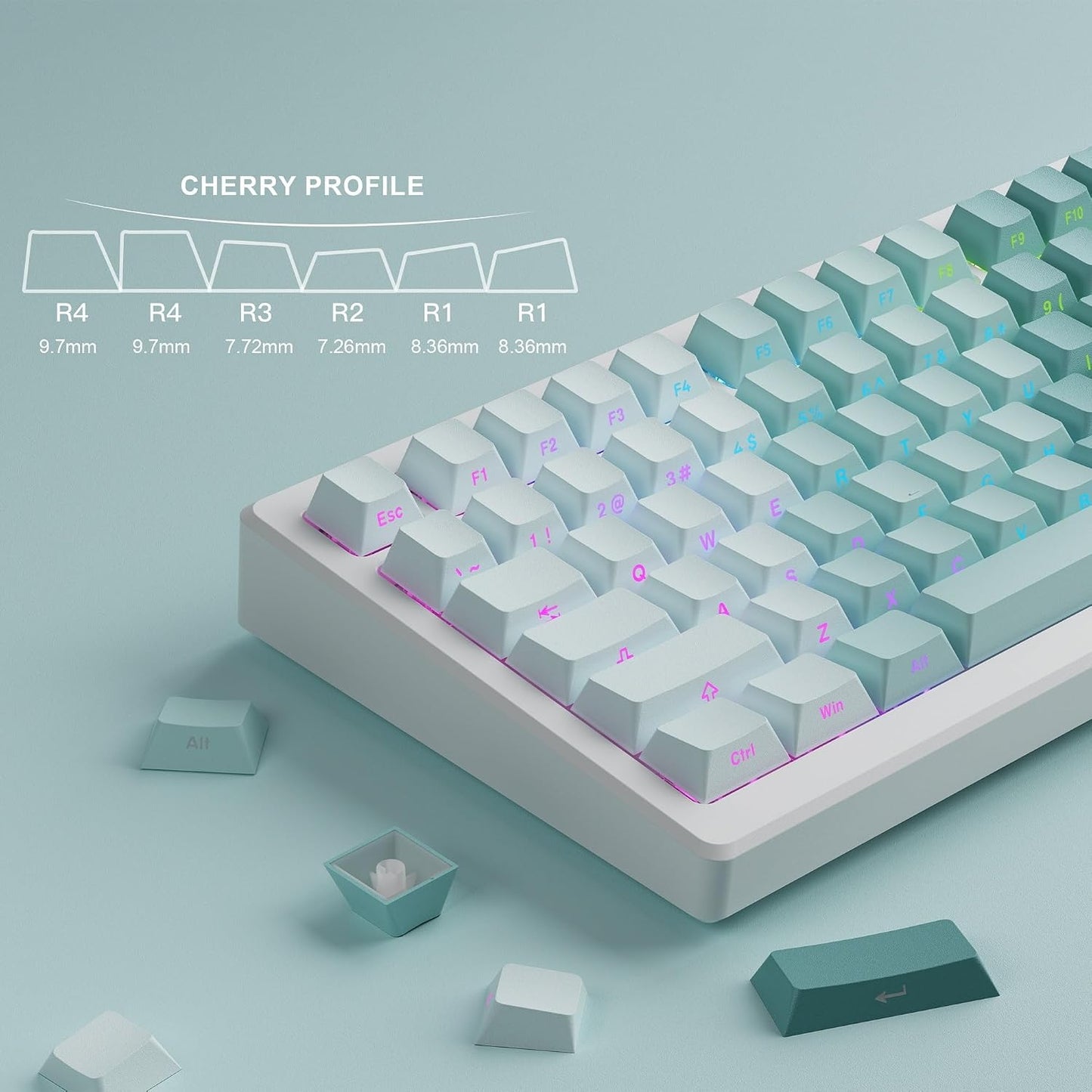 XVX Cyan Gradient X-Axis Series Side-Printed Cherry Profile Backlit Keycaps