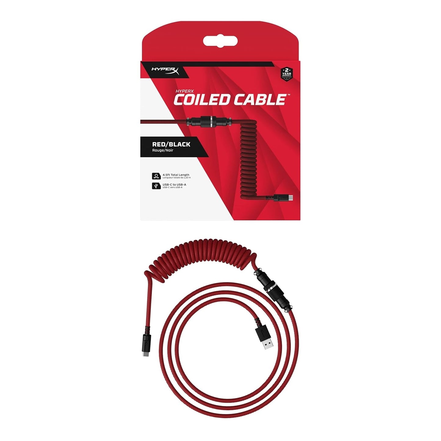 HyperX Coiled Cable Stylish Design, 5-Pin Aviator Connector Red Black/Blue White/Green White