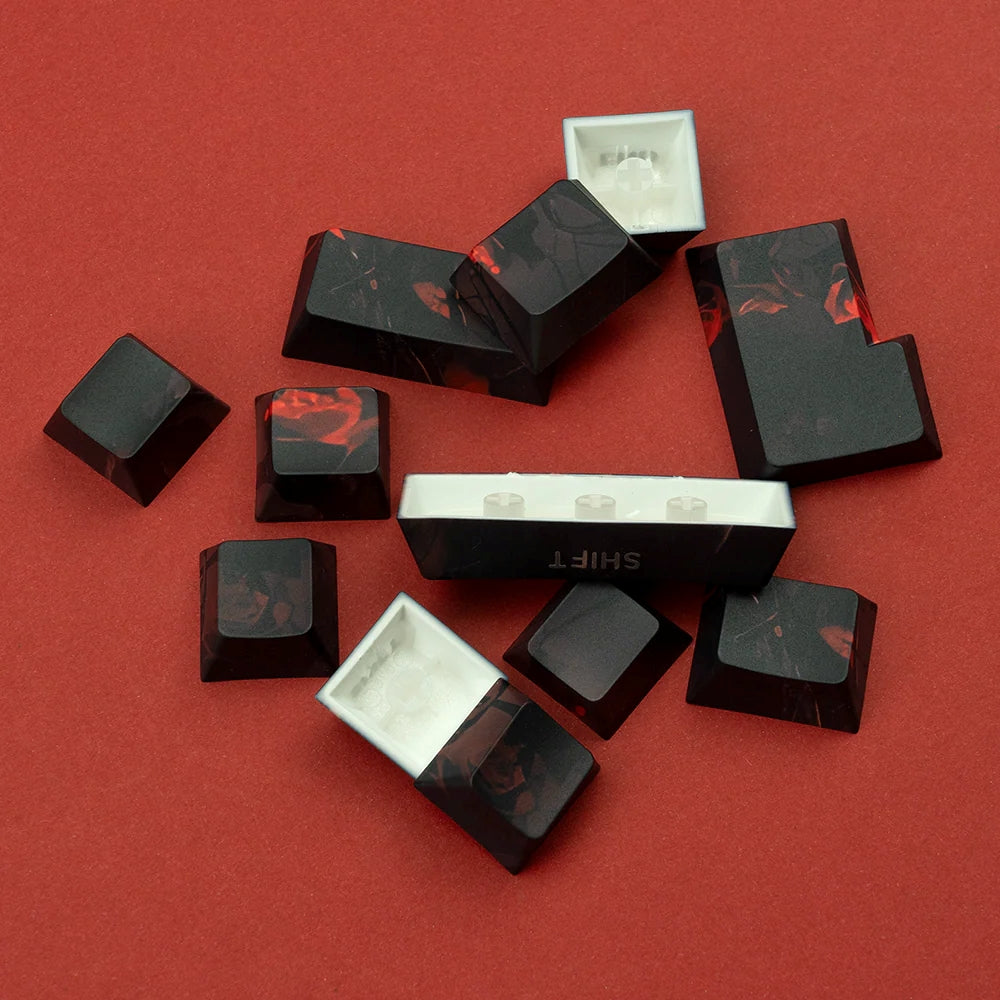 Obsidian Rose Shine-Through Double shot Cherry Profile PBT Keycap Set