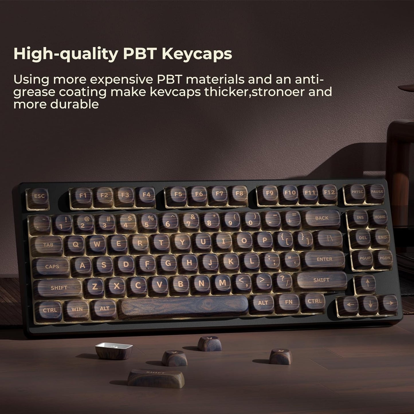 Dark Wood Grain Texture MOA PBT Keycaps