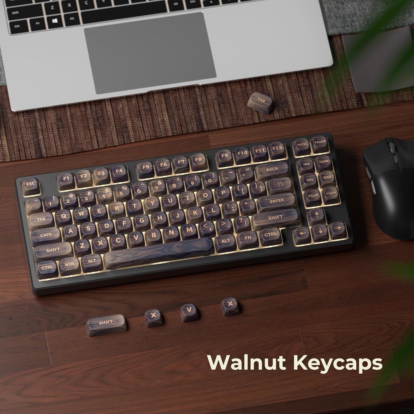 Dark Wood Grain Texture MOA PBT Keycaps