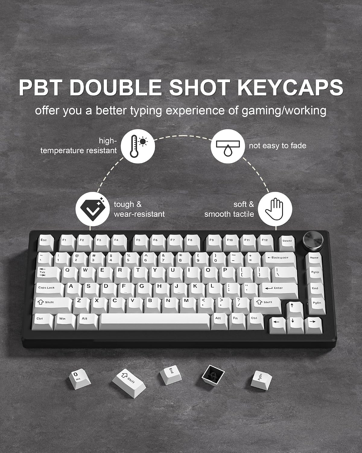 Womier Black On White  Cherry Doubleshot PBT Keycaps