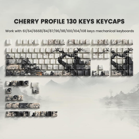 Ink Painting Side Shinethrough Cherry PBT Keycaps