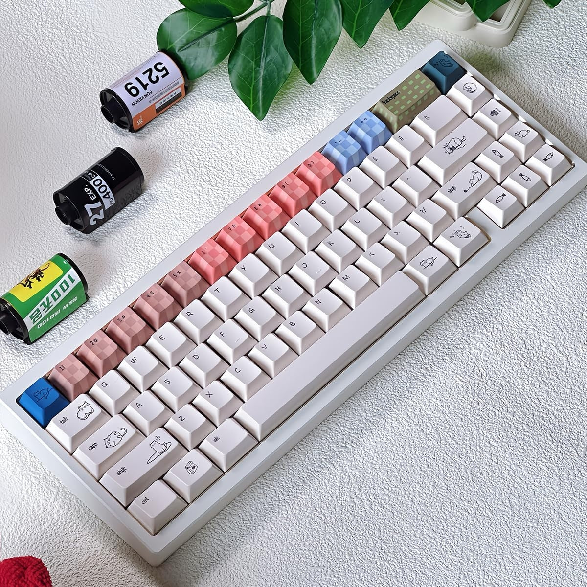 Pastel Minimalist Kitten Quality Cherry PBT Keycaps With Fancy Storage Box