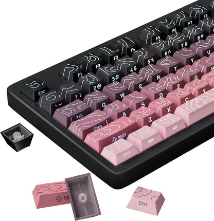 Topographic Black Pink Line Crack Side Backlit PBT Keycaps